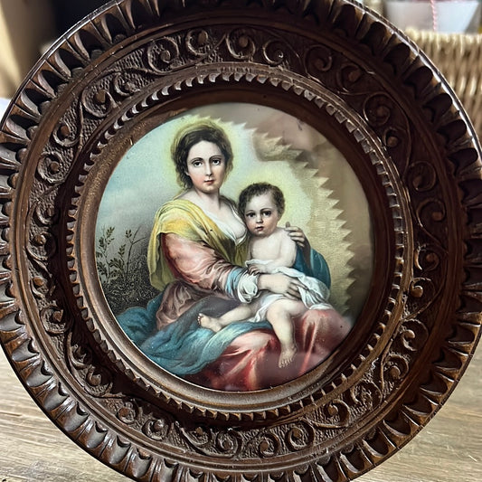 Antique Religious Image in Carved Frame