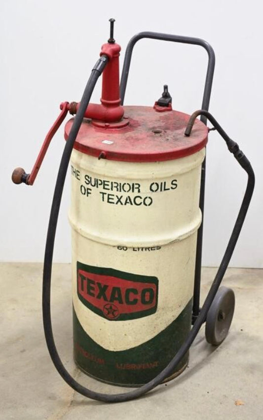 VINTAGE TEXACO LUBESTER WITH CART, 25 Gallon