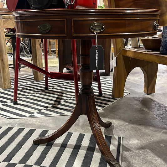 Antique Leather Top Accent Table