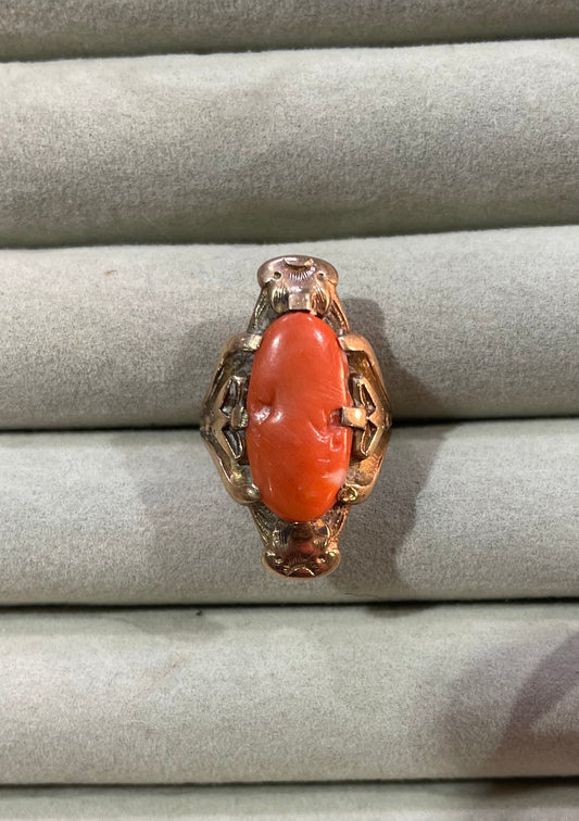 Antique French Gold & Red Coral Ring