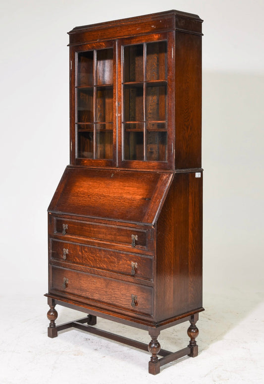 1920s British Oak Secretary Bookcase