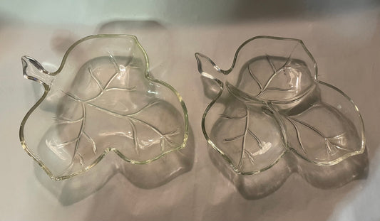Pair of Glass Leaf Serving Dishes