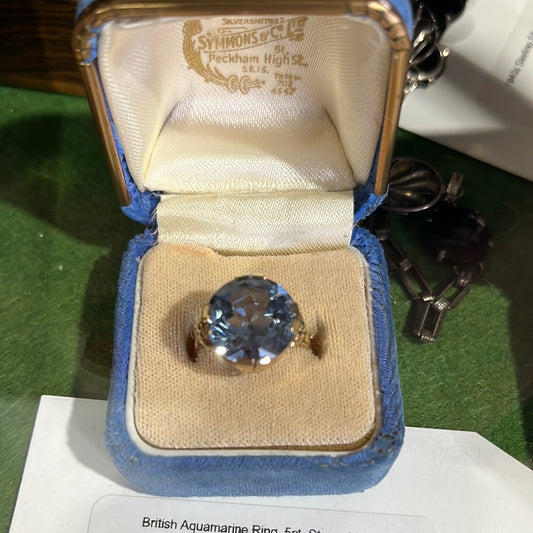 British Aquamarine Ring, 5ct. Stone 14K gold