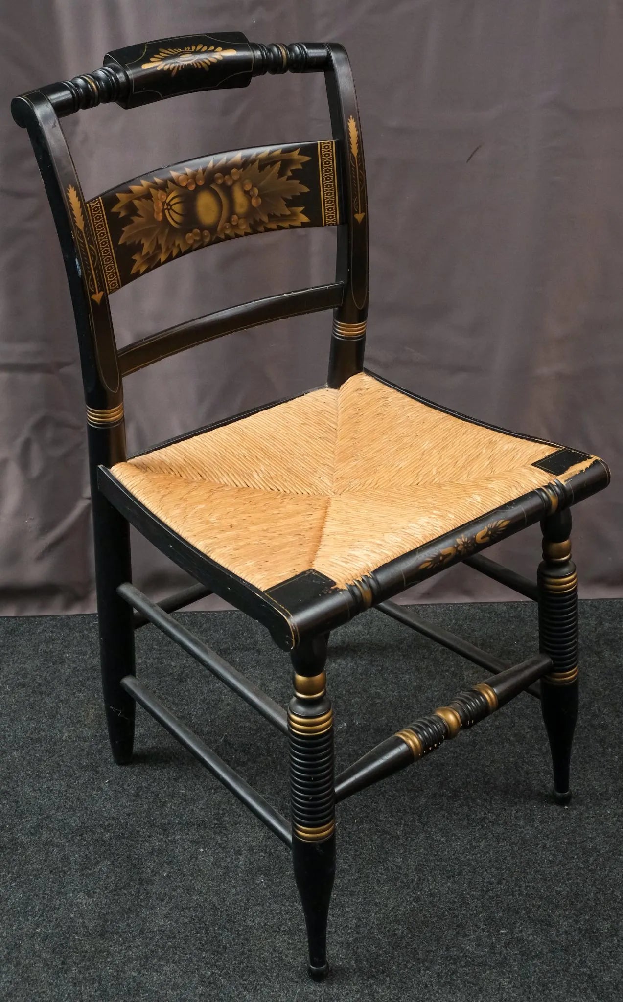 Stenciled Black Hitchcock Reed Seat Chair