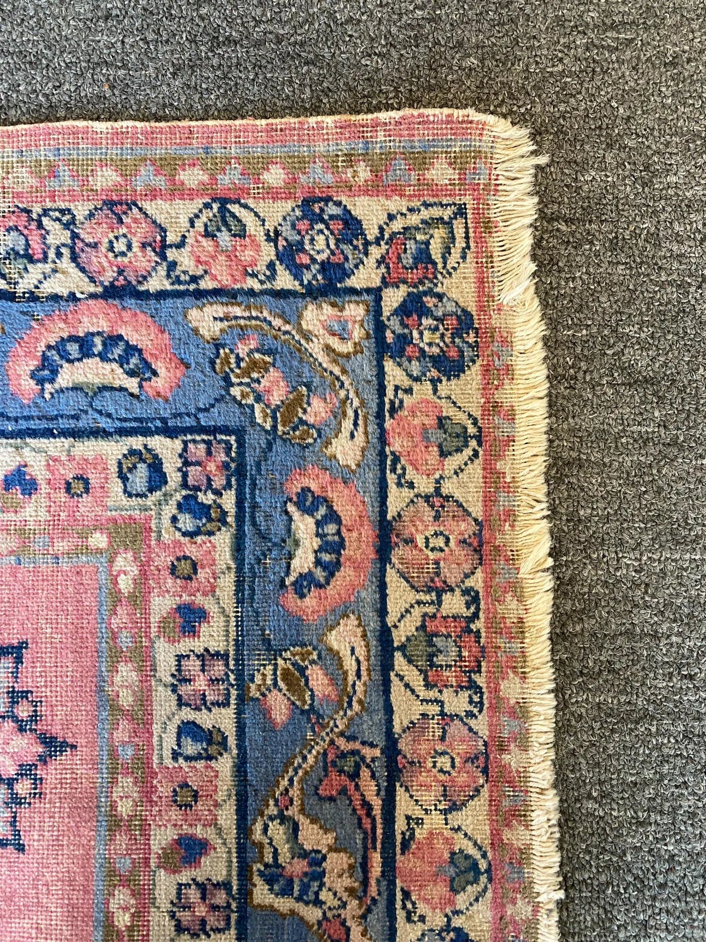 Early 1900s Pink & Blue Floral Rug
