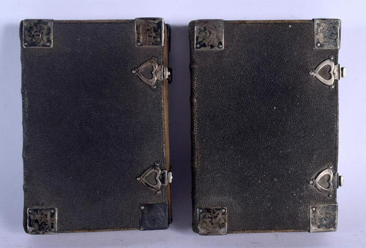 A pair of 17th Century Silver Mounted Shagreen Mounted Bibles