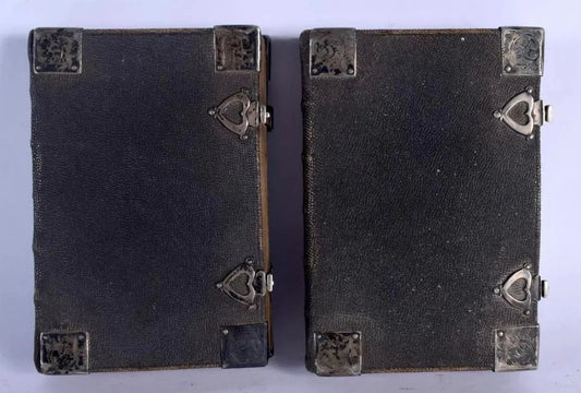 Historic Pair of English 1670 Silver Mounted Bibles