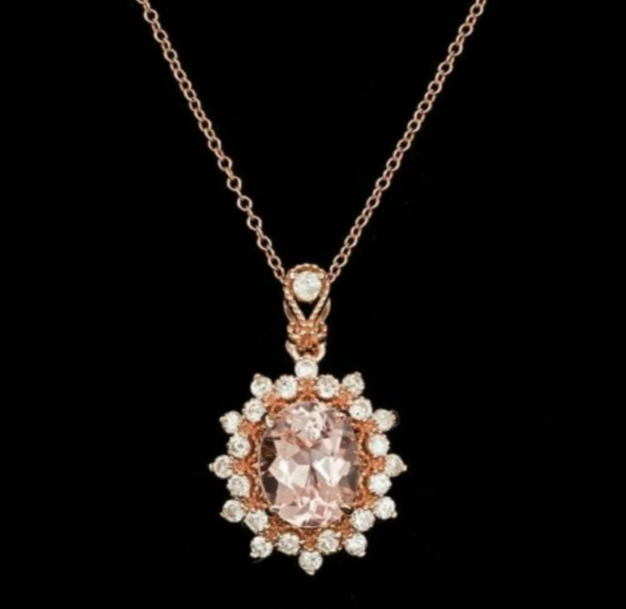 Morganite & Diamond Necklace 3.8 ct.