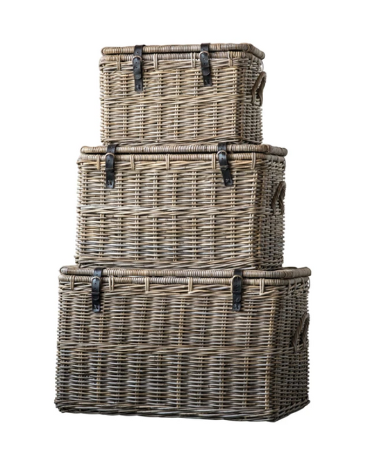 Baskets with Lids and Leather Buckles