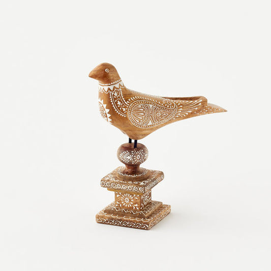 Wooden Bird on Pedestal