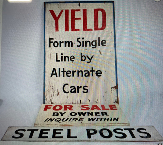 Vintage Car Service YIELD Sign, Wooden