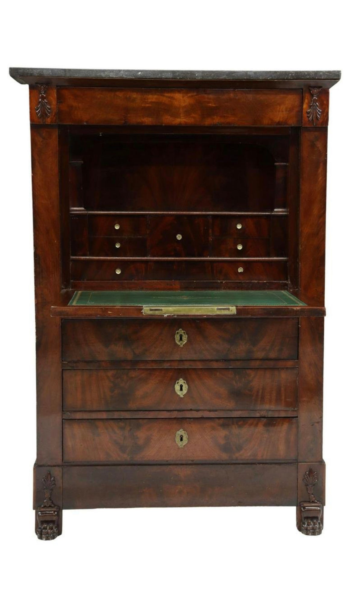 FRENCH EMPIRE 1850s FLAME MAHOGANY SECRETAIRE A ABATTANT