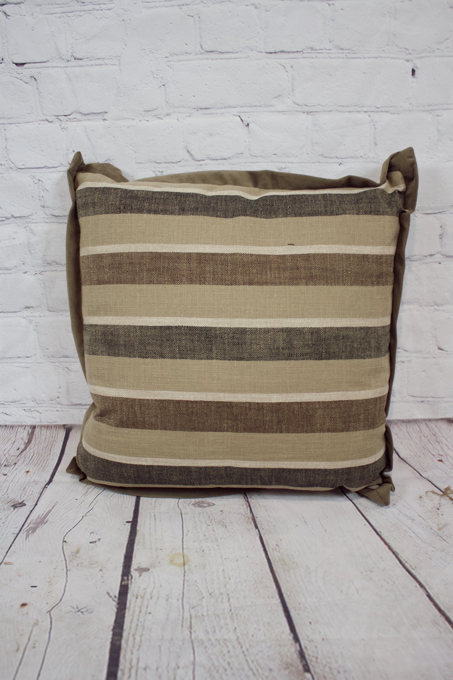 Brown Awning Stripe Throw Pillow with Velvet Flange