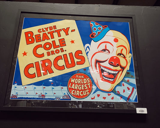 1950s Clyde Beatty Cole Bros. Clown Framed Poster