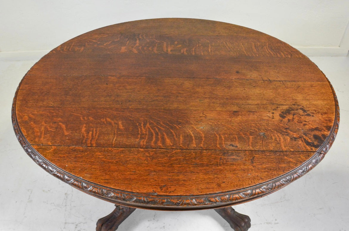 European Carved Oak Oval Hunt Table