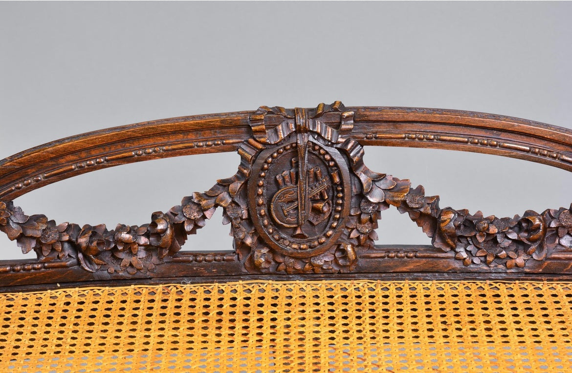 Carved Bench with woven seat