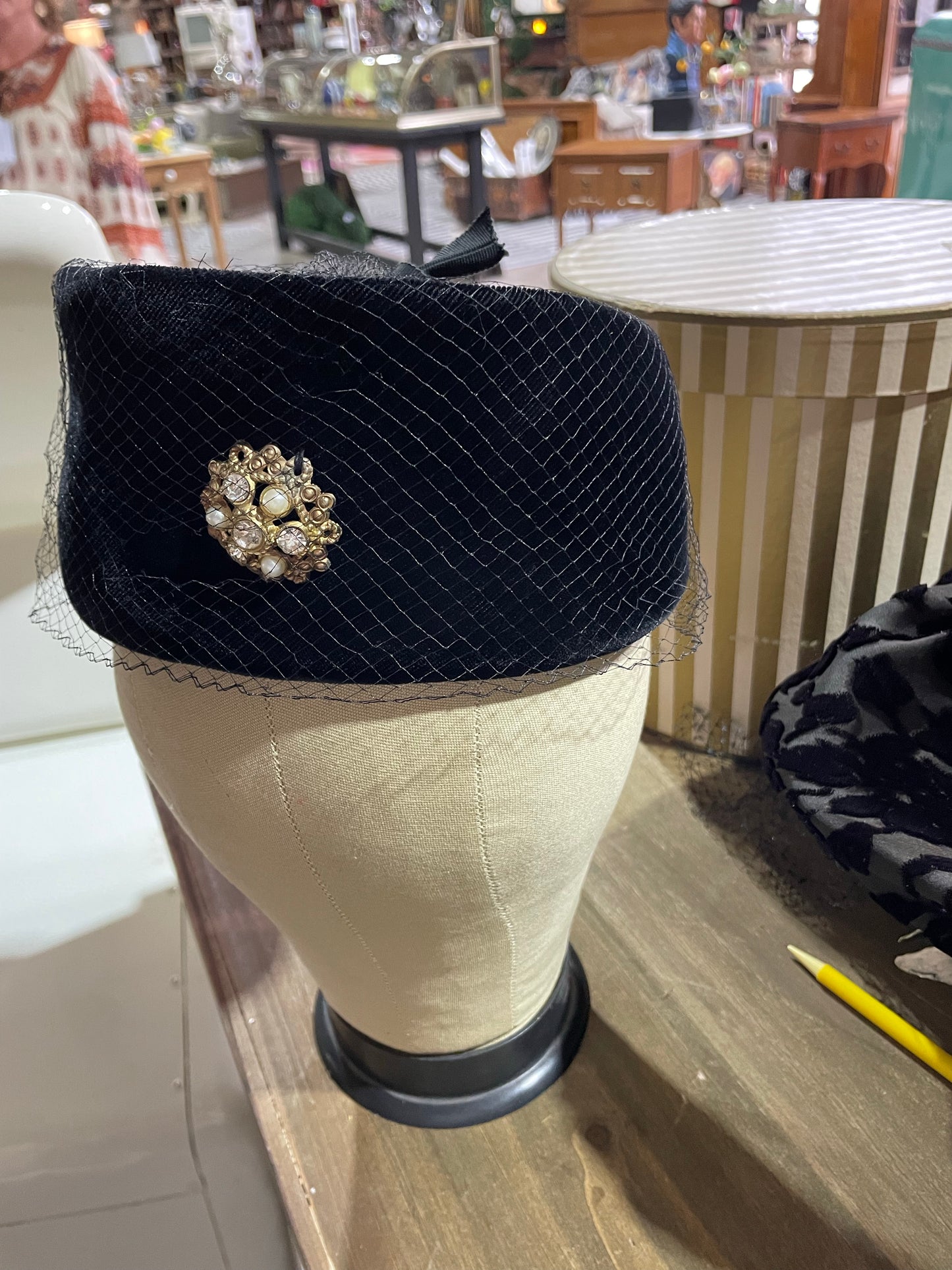 Vintage Black Hat with Brooch