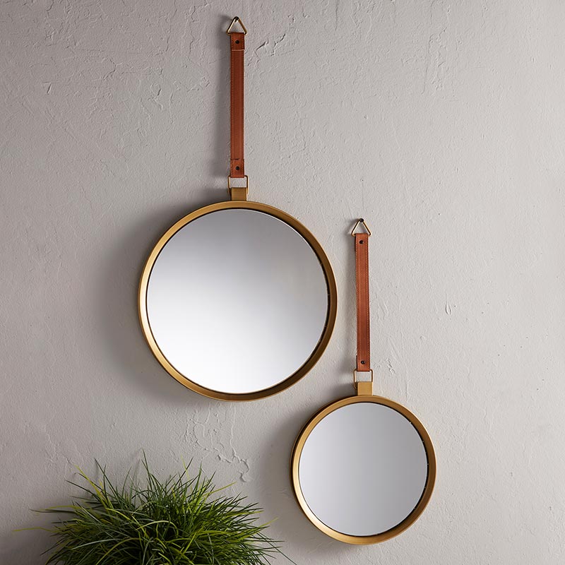 Circle Metal mirrors with Leather Strap