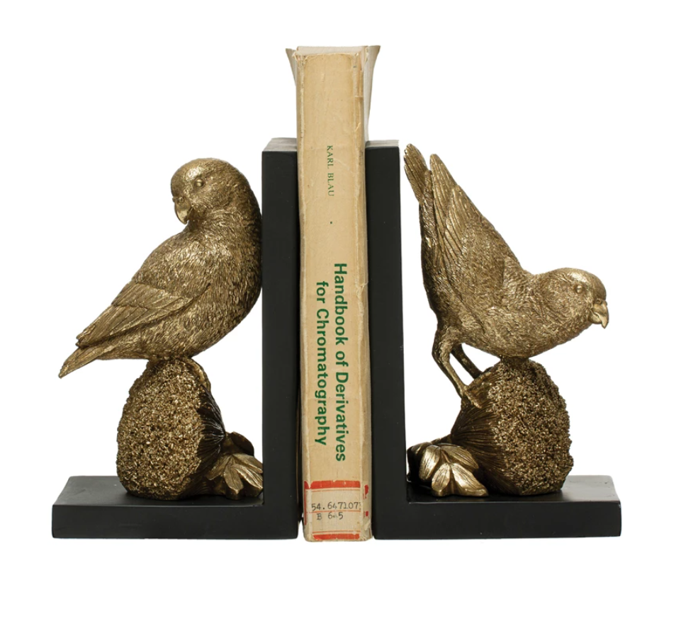 Resin Parrot Bookends, Gold Finish